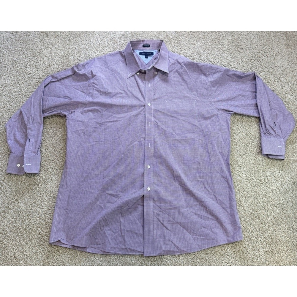 Tommy Hilfiger Men 17.5 32-33 Regular Fit Red White Blue Plaid Button‎ Up Shirt